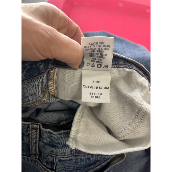 Vintage Y2K American Eagle Flare Jeans 6 Long Boho Crochet Hem - Picture 6 of 9